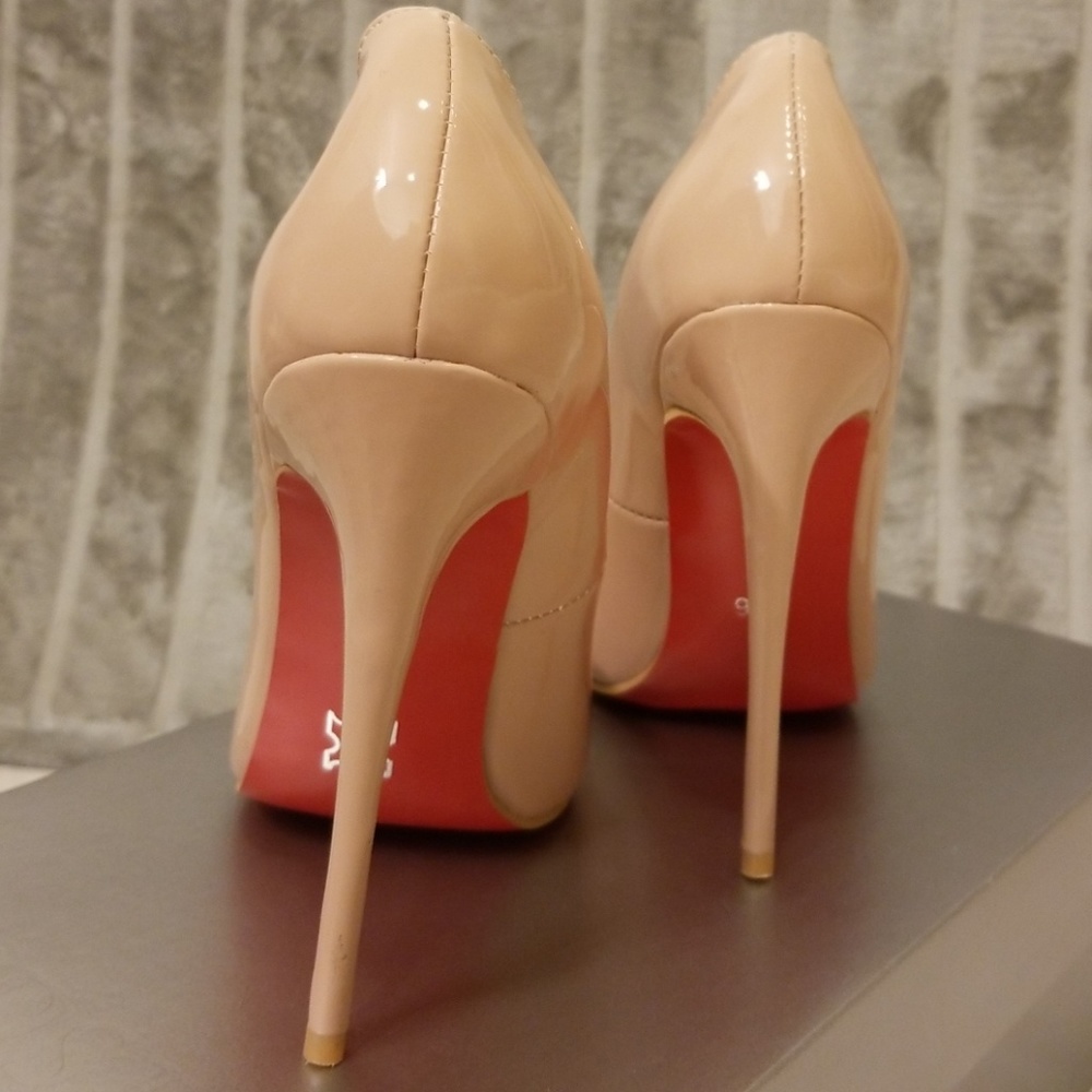Brand New Red Sole Pinky Beige Patent Stiletto